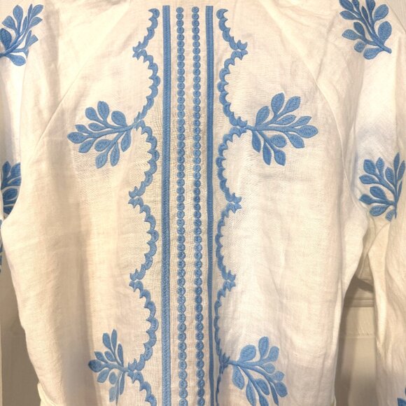 BODEN White Linen Belted Midi Dress with Blue Embroidery US size 8P (UK 12P) - Picture 7 of 16